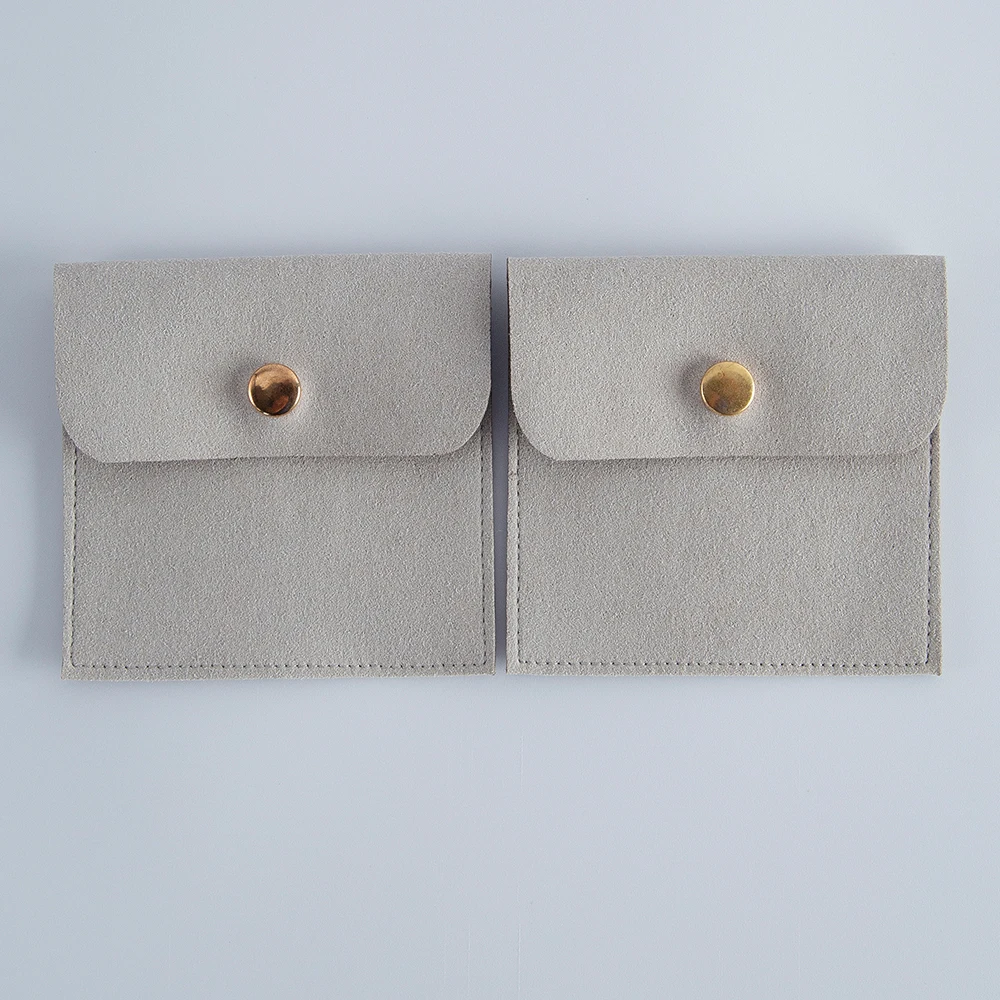 5pcs Beige Microfiber Jewelry Snap Bags for Storage