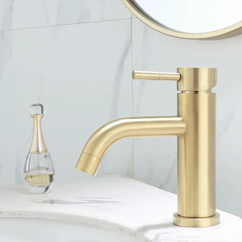 Tuqiu Brushed Gold Bathroom Faucet Solid Brass Bathroom Basin Faucet Cold  Hot Water Basin Mixer Sink Tap Deck Mounted Wash Tap