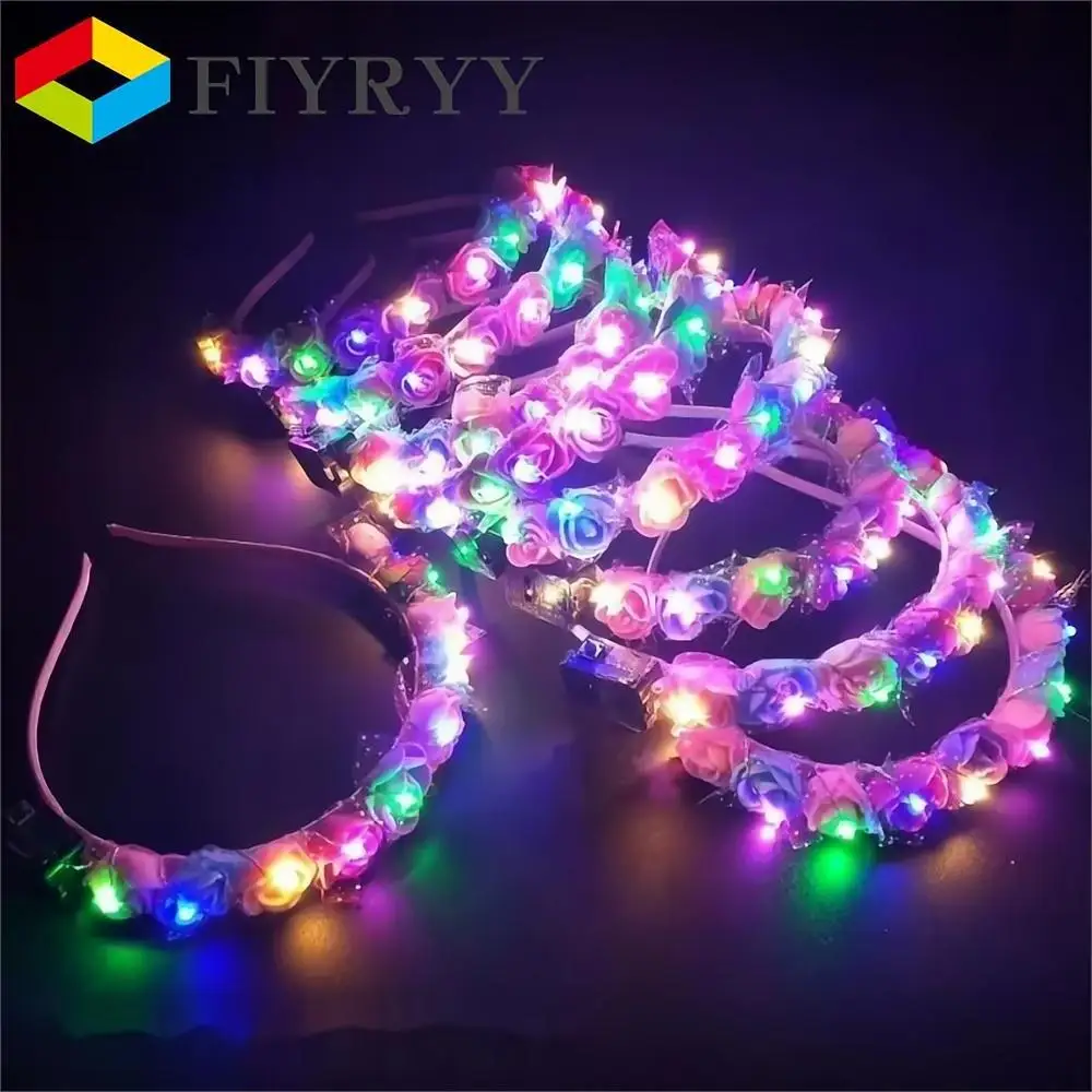 10Pcs LED Girls Glow Light Up Headband Flower Bridal Wreath Crown Neon Bands Party Gift Crown Wedding Luminous Festival Birthday