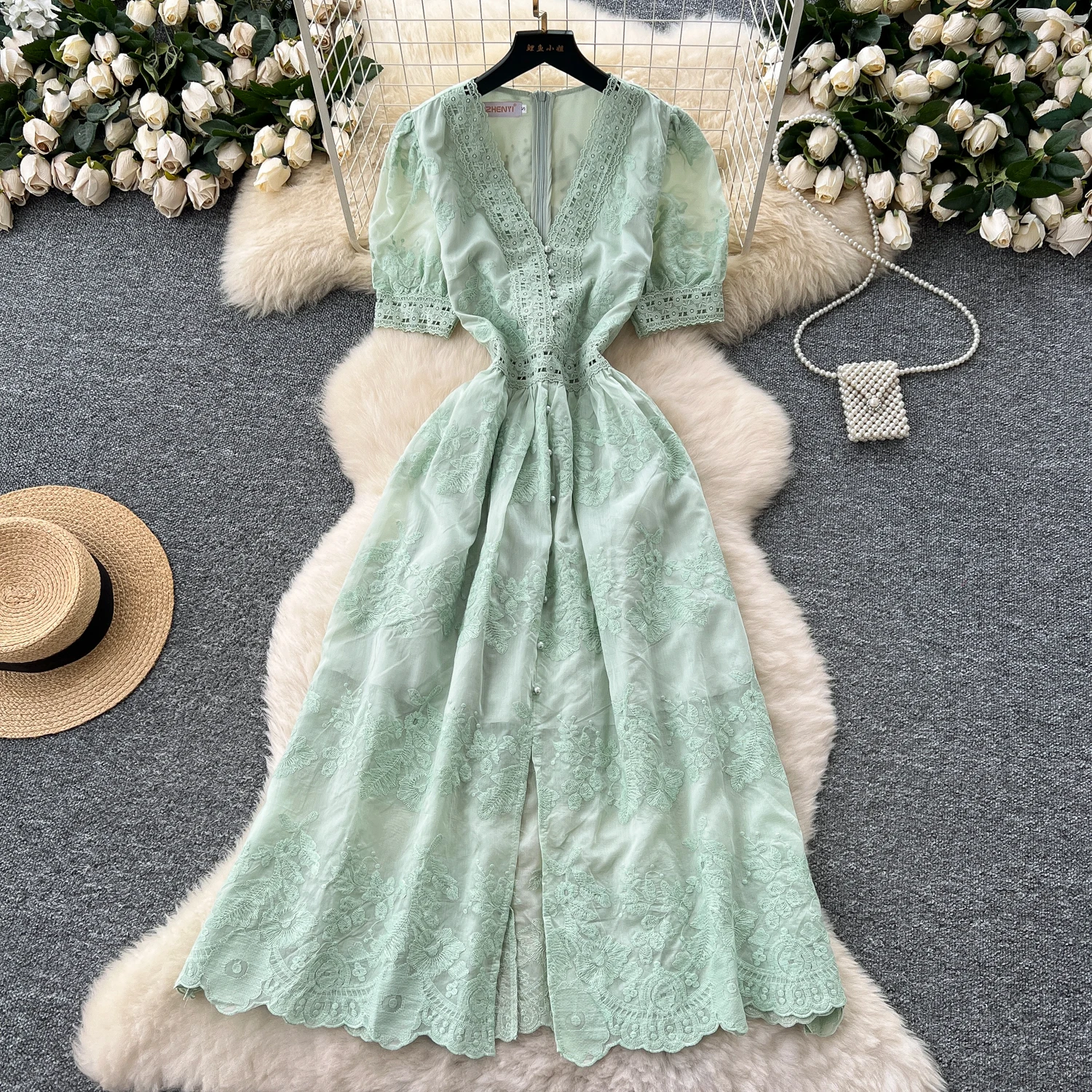 French Retro V-Neck… - image