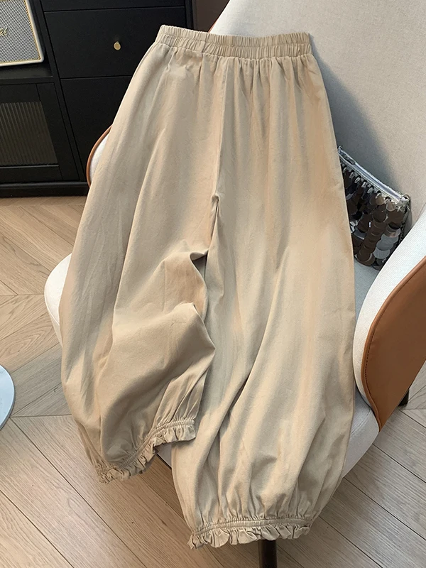 Pantalon décontracté à jambes larges pour femmes, grande taille, ample, lanterne à neuf Points, taille haute, rétro, été