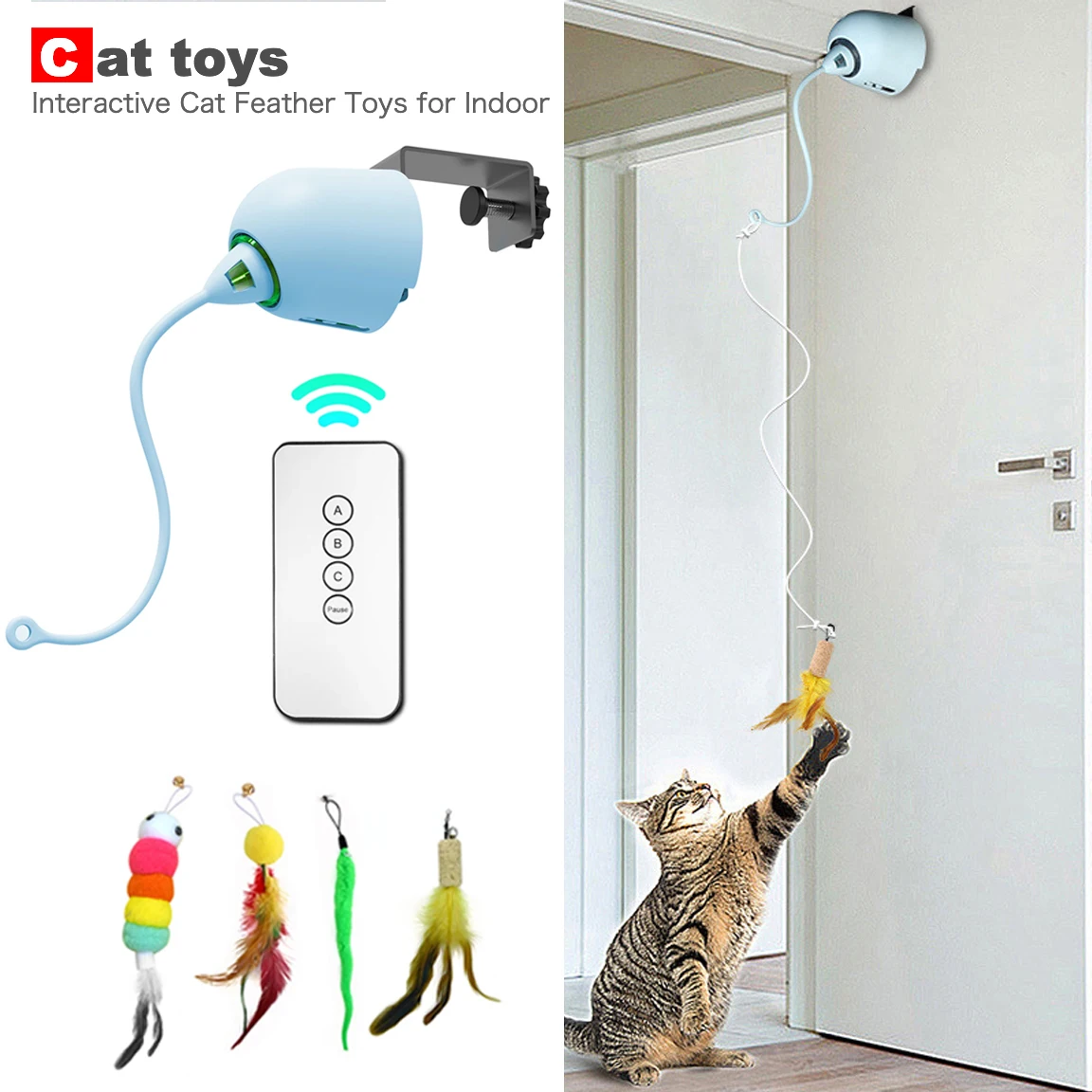 

Electric Interactive Cat Toy Smart Auto Self-entertaining W/ Feather for Hanging Door Kitten Teaser Toy Rechargeable Accessories