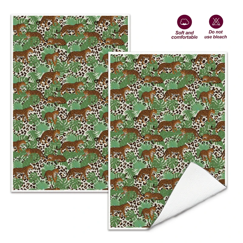 2Pcs, Green Wild Leopard Kitchen Towels, 40Cm*60Cm Towel Set, Best Kitchen Towels, Super Absorbent Soft Cleaning Cloth, Cooking and Baking Tea Towels, Hand Towels, Cleaning Cloths, Dishcloths, Kitchen Decor, Living Room Decorations, Kitchen Essentials, Home Essentials