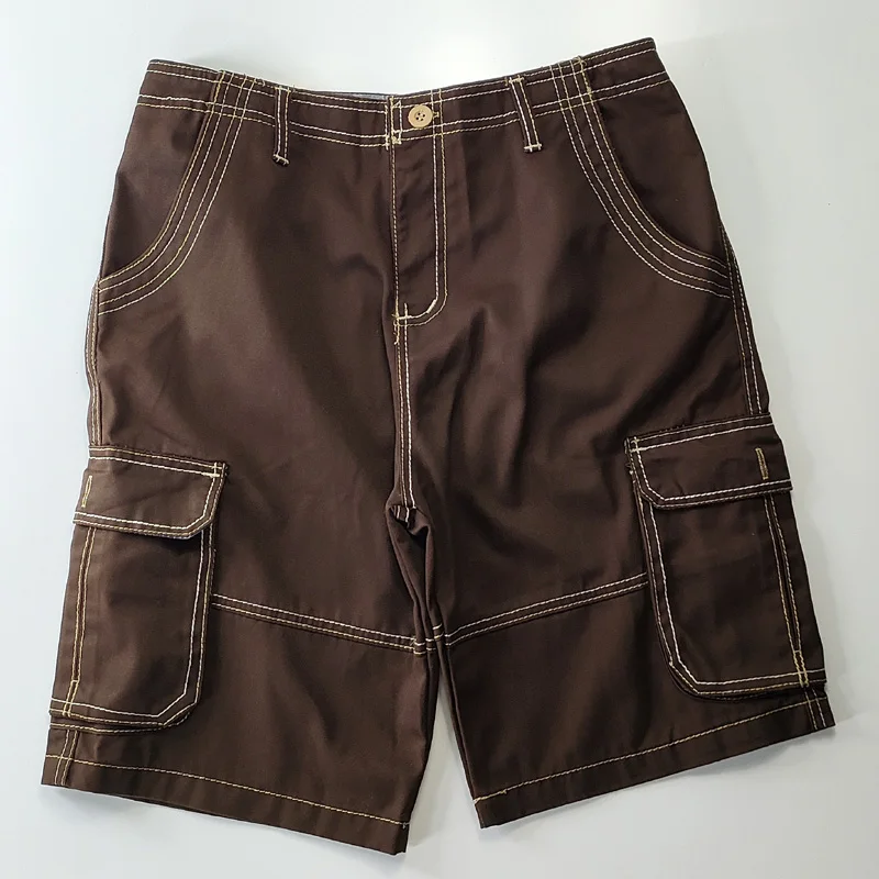 

Summer Casual Workwear Five-Quarter Shorts Men's Loose Straight Leg mid Waist Color Pants with 3D Pockets