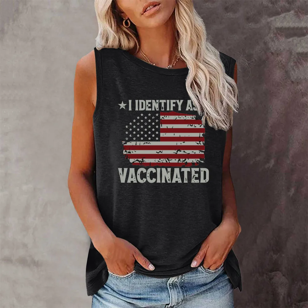 Seeyoushy I Idemtify As Vaccinated American Flag New Vintage Fashion Sleeveless O-neck Women's T-shirt Harajuku Women's T-shirt