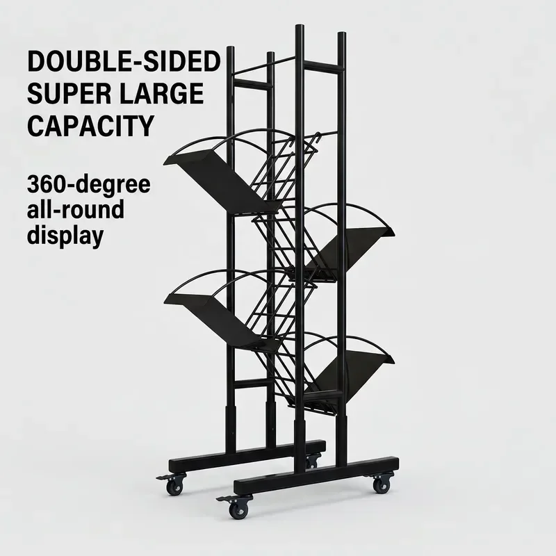 A3 Iron Brochure Rack Floor Standing Newspaper Display Stand Assembled Literature Holder for Trade Show Office Magazine