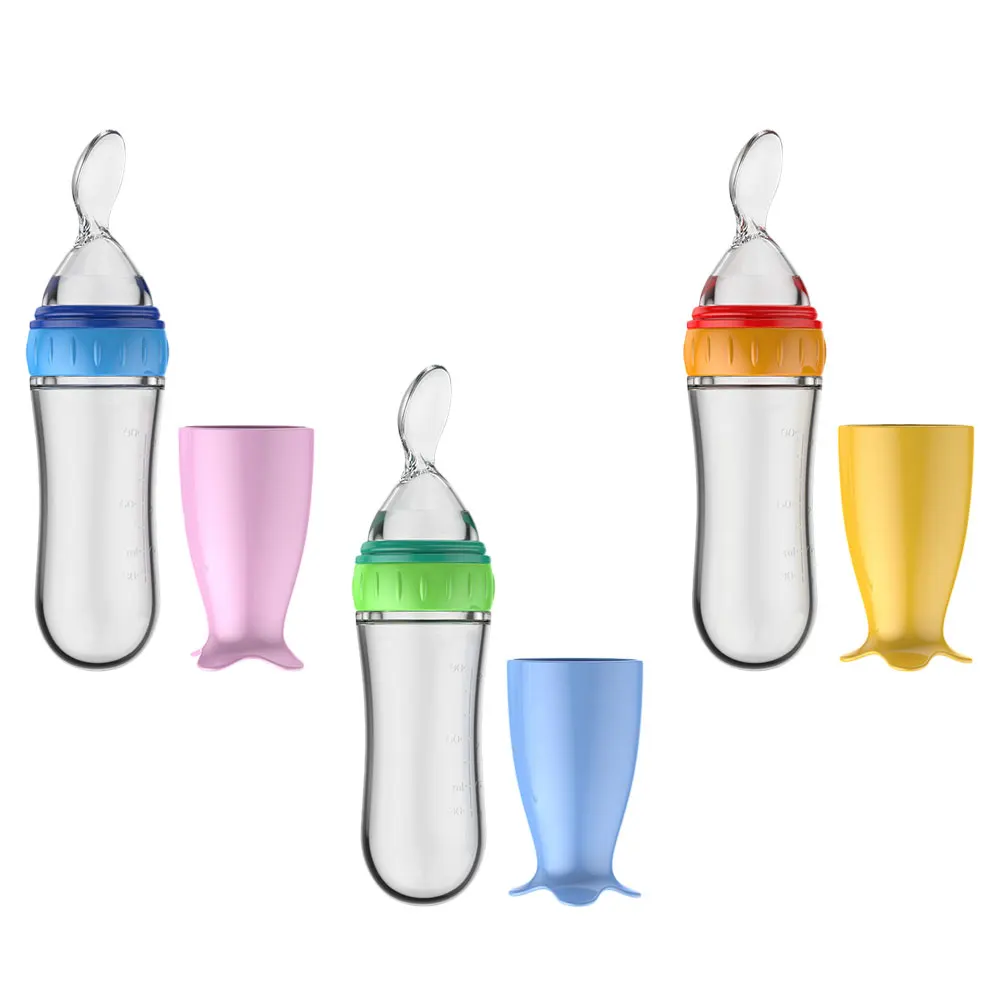 

3Pcs Baby Feeder Feeding Spoon Cereal Silica Gel Non Leak Lightweight Portable Food Dispenser Bottle