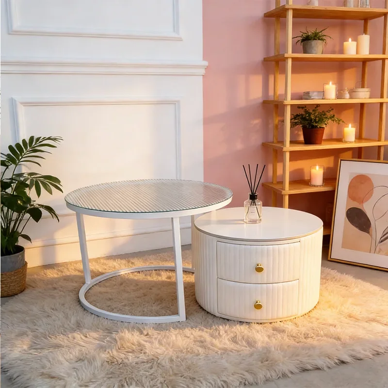 Round Decoration Coffee Table Clear Lounge Unique European European Funky Side Table Big Size Home Decoration
