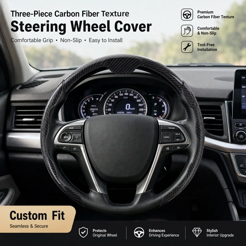 Unbranded car steering wheel cover in snake-pattern black with three-section design，Comfortable Grip/Seamless, snap-in quick ins