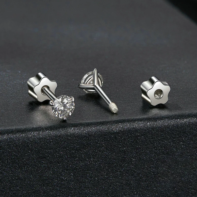 0.1-1ct Moissanite 3 Claw Stud Earrings for Women S925 Sterling Silver Plated 18k White Gold Screw Earrings with GRA Certificate