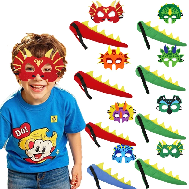 

Хэллоуин дети динозавр фетровая маска хвост милый мультфильм эластичные регулируемые маски хвост сценический реквизит подарок на день рождения