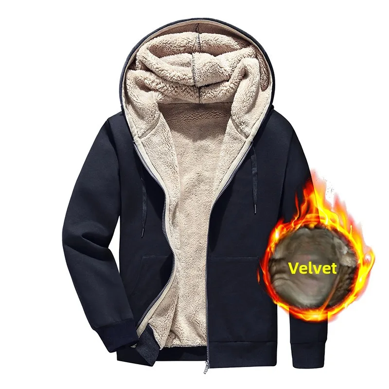 

Autumn Winter Men Zipper Jacket Fleece Warm Windproof Hoodies Heavyweight Cardigan Casual Loose Long Sleeve Fashion Hooded Coat