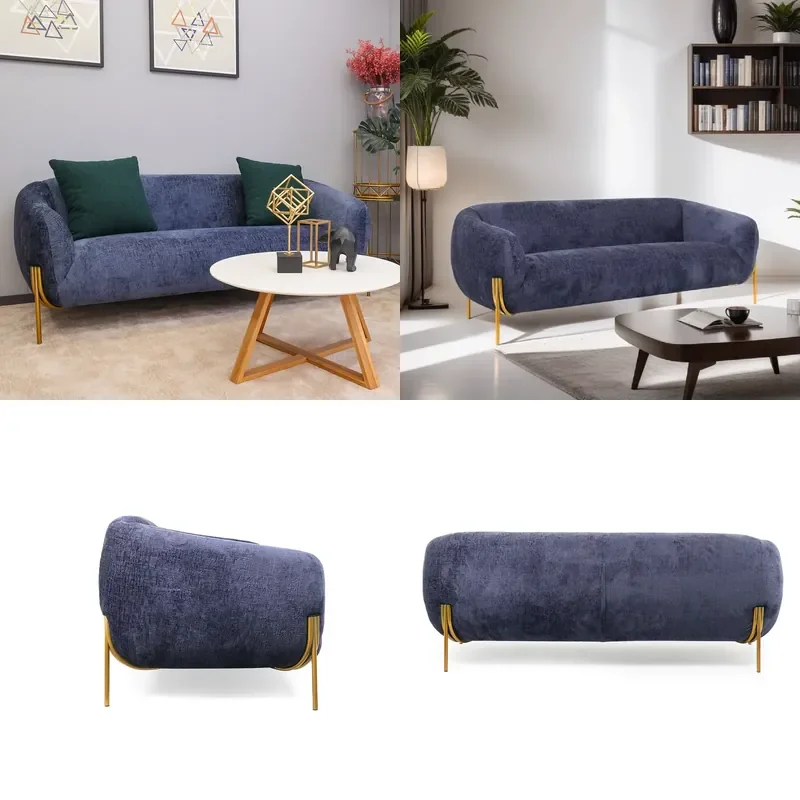 Modern Chesterfield Sofa Set Metal Rectangle Frame Fabric Cover Sponge Filling Three-Seater Sofa for Hotel Use-Eco-Friendly