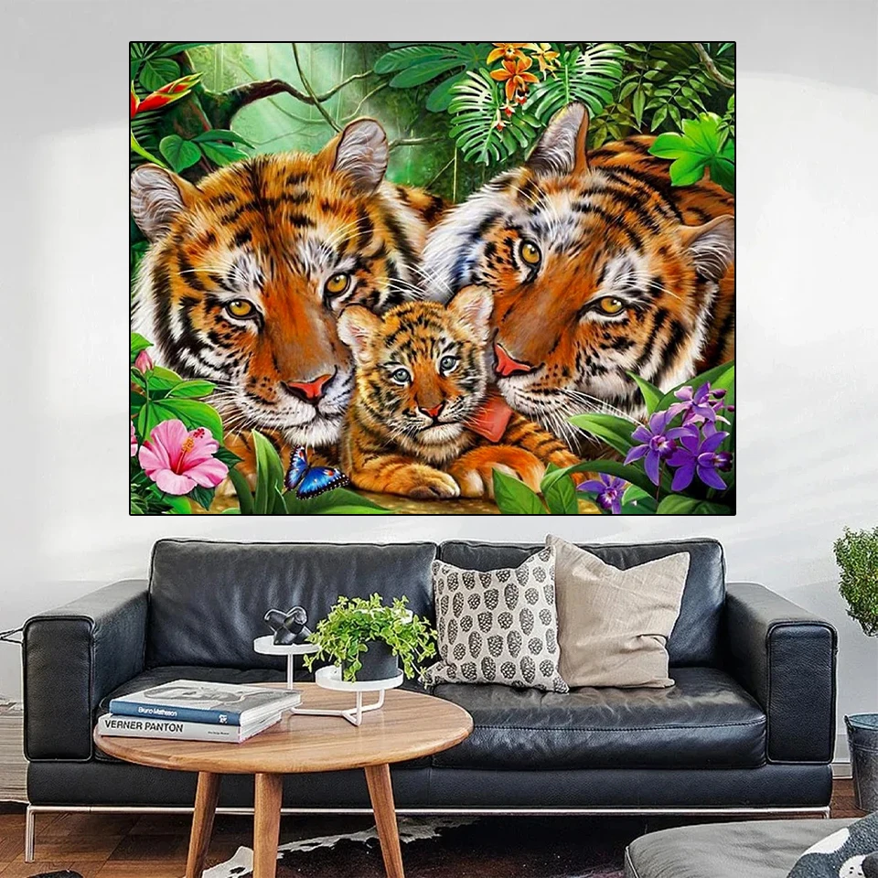 5DDIY Diamond Mosaic Tiger Picture Diamond Painting Animal Full Circle Square Embroidery New Cross Embroidery Set