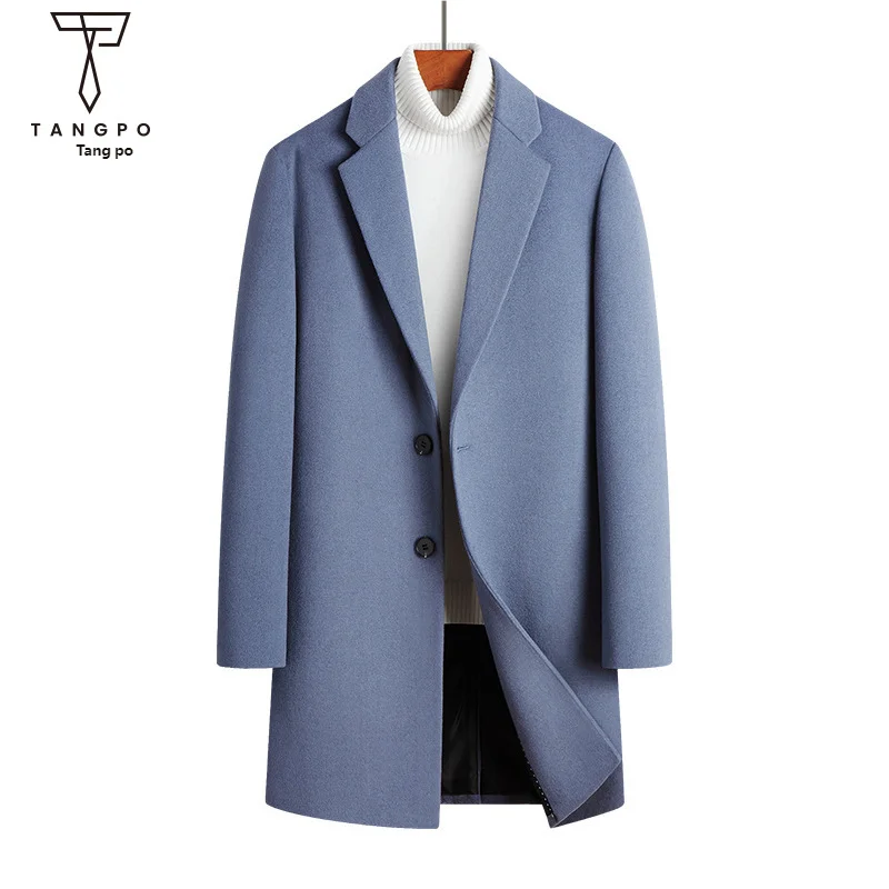 

New Spring Autumn Wool Coat for Men Mid To Long Length Blends Jacket Slim Fit Suit Collar Woolen Windbreaker