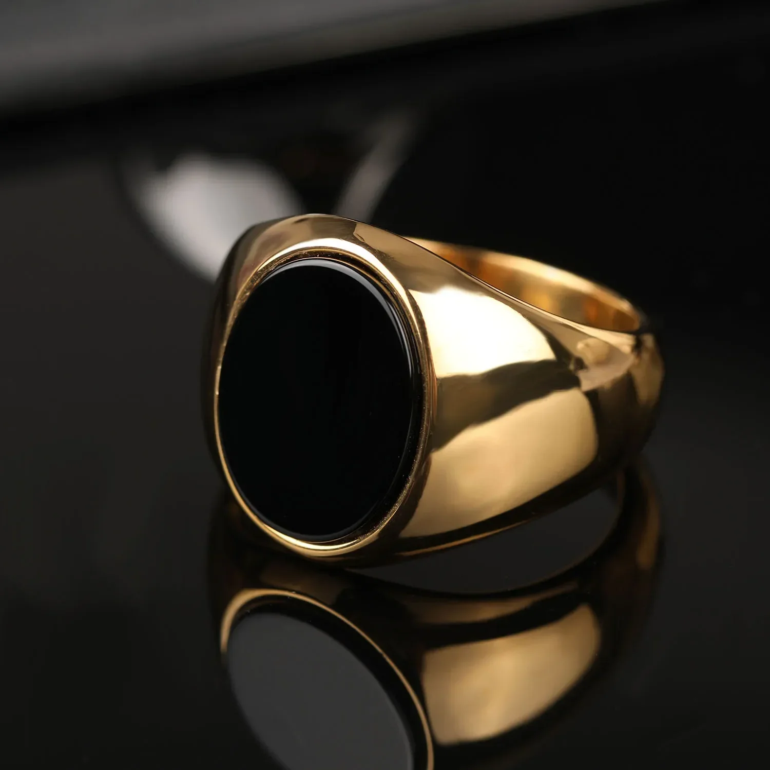 Natural Onyx Signet Rings for Men Stainless Steel Marriage Wedding Jewelry Retro Punk Black Oval Stone Man Rings High Quality