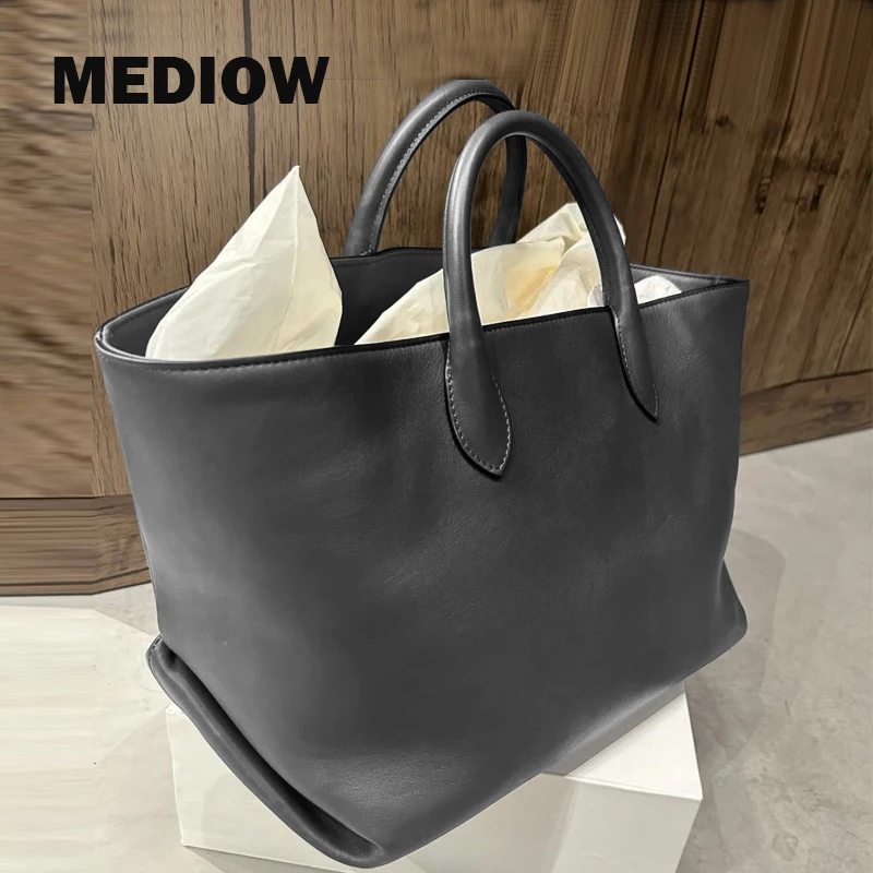 MEDIOW Genuine Leather Large Amelia Tote Bags For Women Luxury Designer Handbag Purses 2024 New In Cowhide Top Handle Hand Wrist