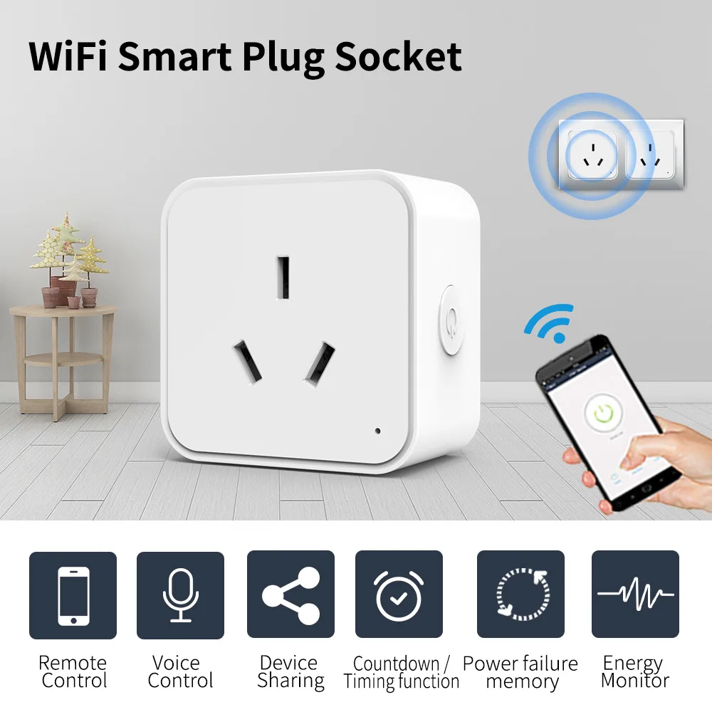 Tuya WIFI Smart Socket AU 16A Plug Zigbee with Power Monitoring Smart Life Application Remote Control Compatible with Ale