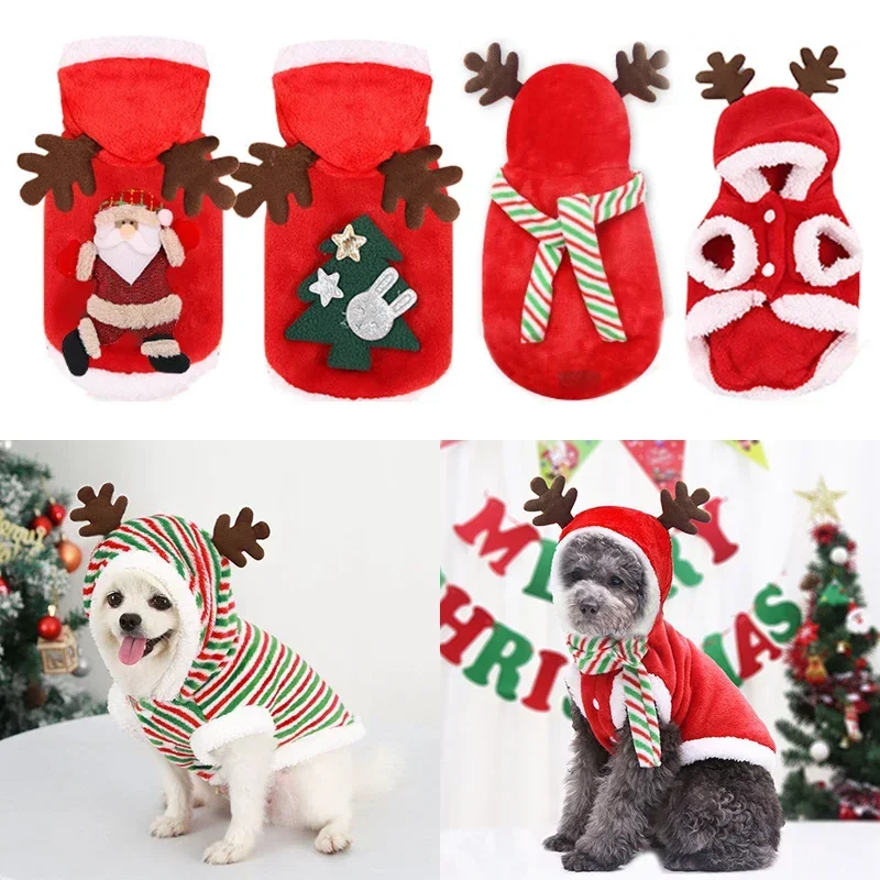 Winter Christmas Pet Dog Hoodies Warm Puppy Clothes Pullover for Small Dogs Chihuahua Yorkshire Kitten Clothing