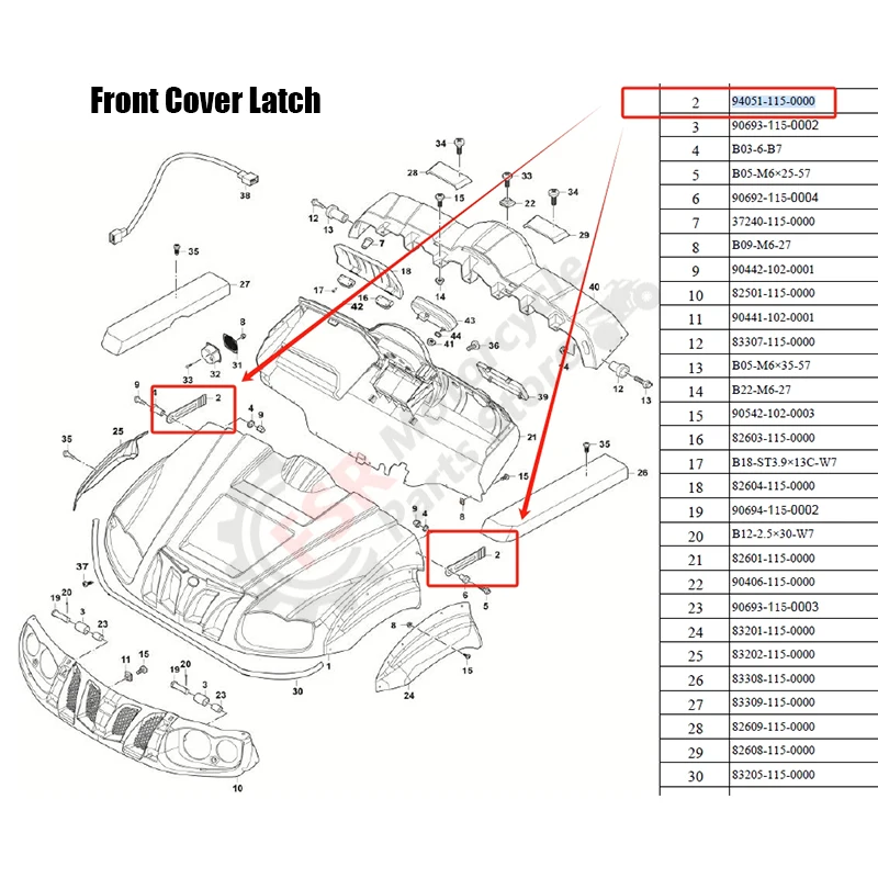 Hisun Hood Pestillo de correa de puerta y correa de puerta compatible con HS400 HS500 HS700 Massimo QLINK Coleman BENNCHE Quad 94053-115-0000 94051-115-0000