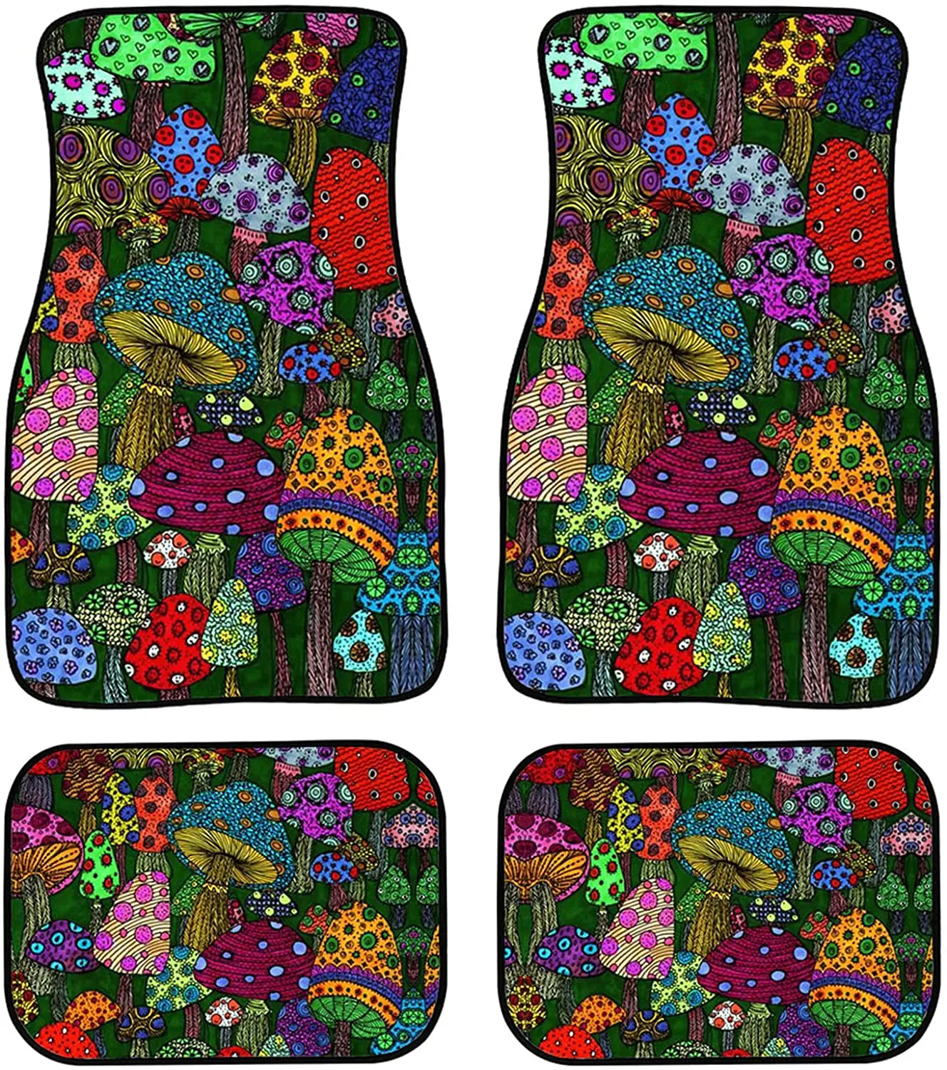 ZFRXIGN Mushroom Car Floor Mats Universal SUV Front Rear Floor Foot Mats 4-Piece Full Set with Non-Slip Rubber Backing Cartoon F