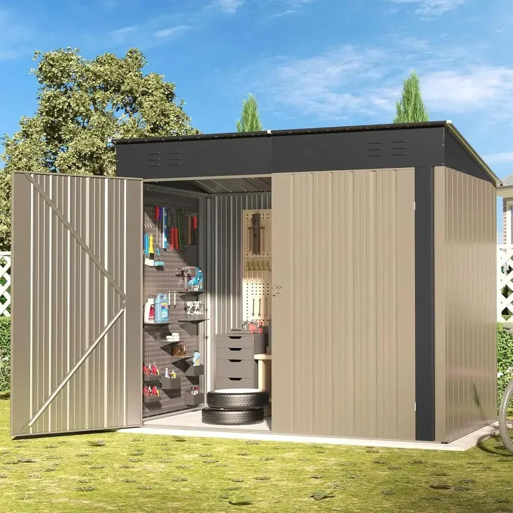 6x4ft Durable Metal Shed with Sloping Roof and Lockable Door for Outdoor Storage