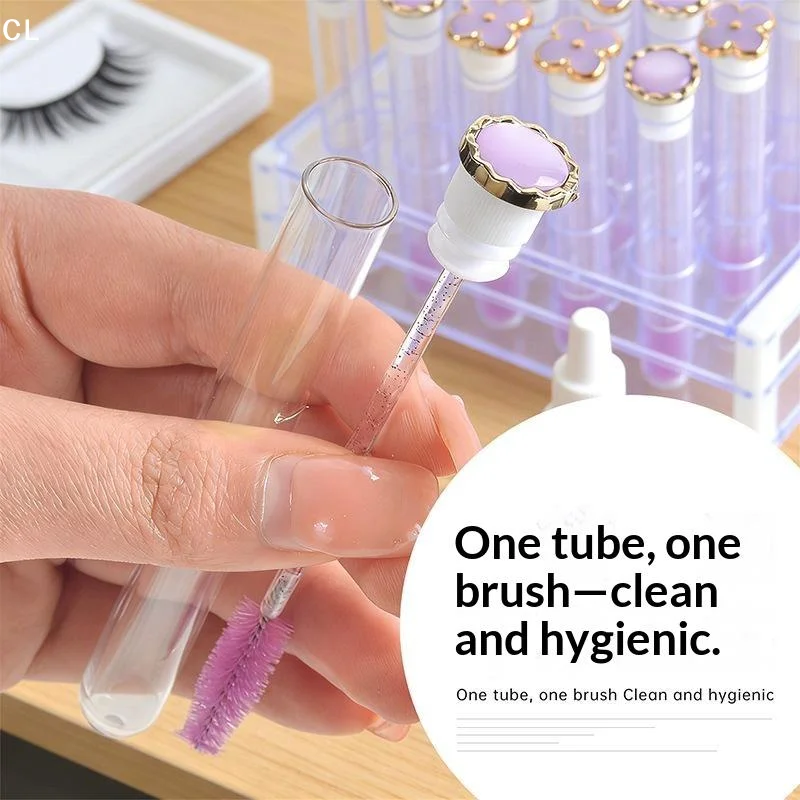 10pcs/Pack Women Lash Wands In Tubes Clover Cat Eye Eyelash Extension Spoolie Brushes With Replaceable Heads For Brows & Makeup