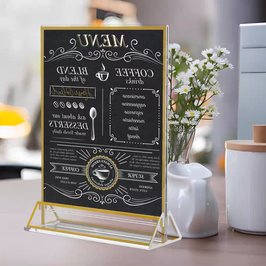 4 Pieces A5 148x210mm Restaurant Table Menu Poster Holder Price Frame Gold Flyer Holder Acrylic Sign Holder Display Stand