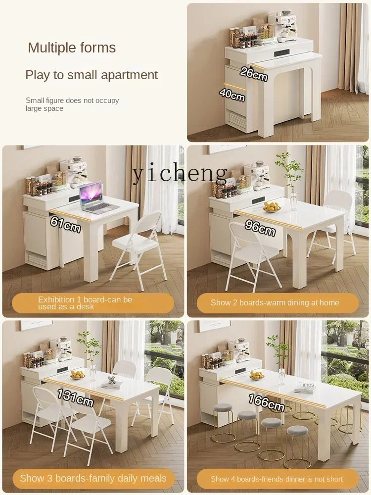 

1Dining Table Retractable Kitchen Island Dining Table Integrated Cream Style Household Folding Stone Plate Dining Table