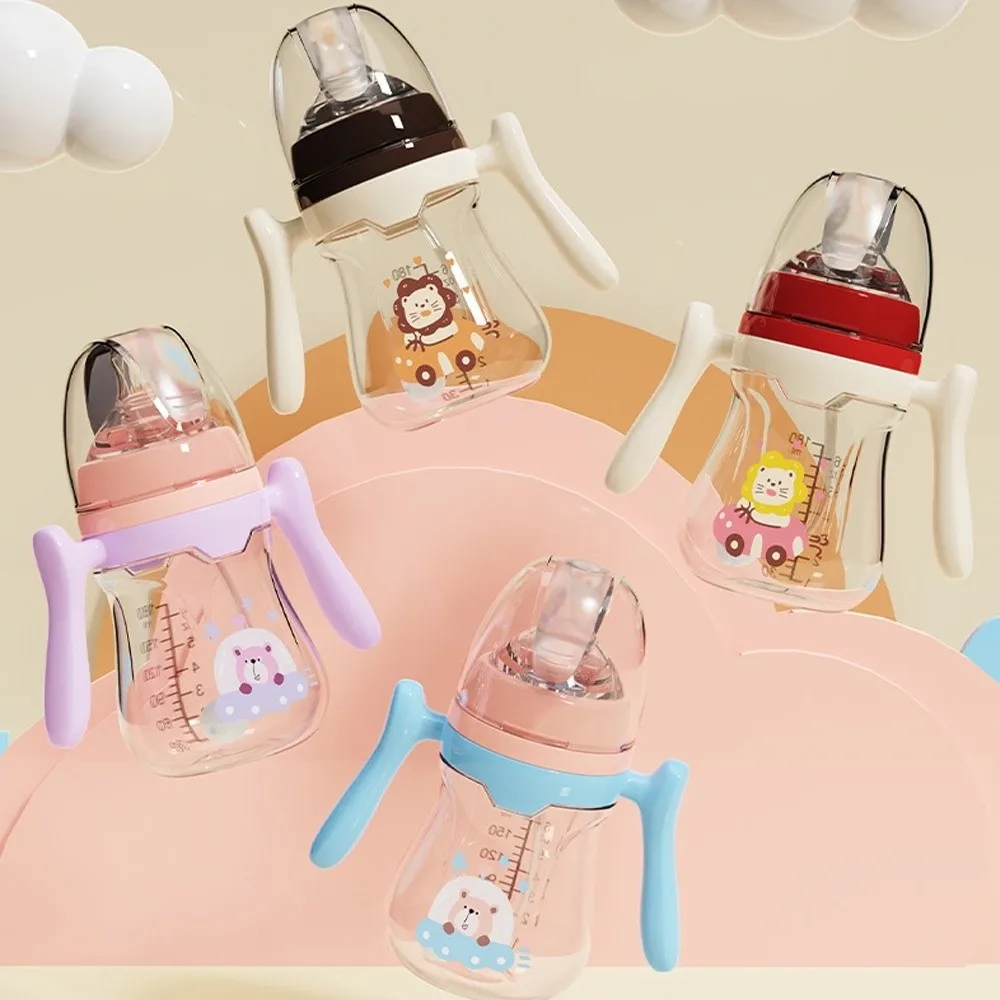Botol Bayi 180ml/240ml dengan Pegangan Botol Jerami Silikon Portabel Botol Bayi Anti Kembung Anti Jatuh
