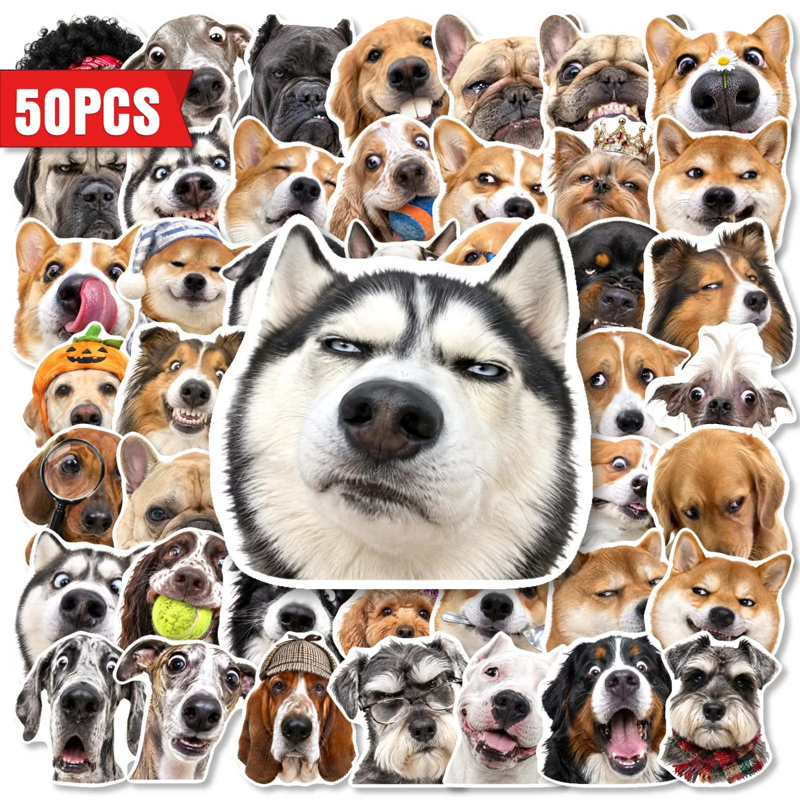 50 PCS Cute Pet Dog Funny Expression Fun Stickers Decorate Luggage Skateboard Helmet Bike Scrapbook Non Repeated Decals