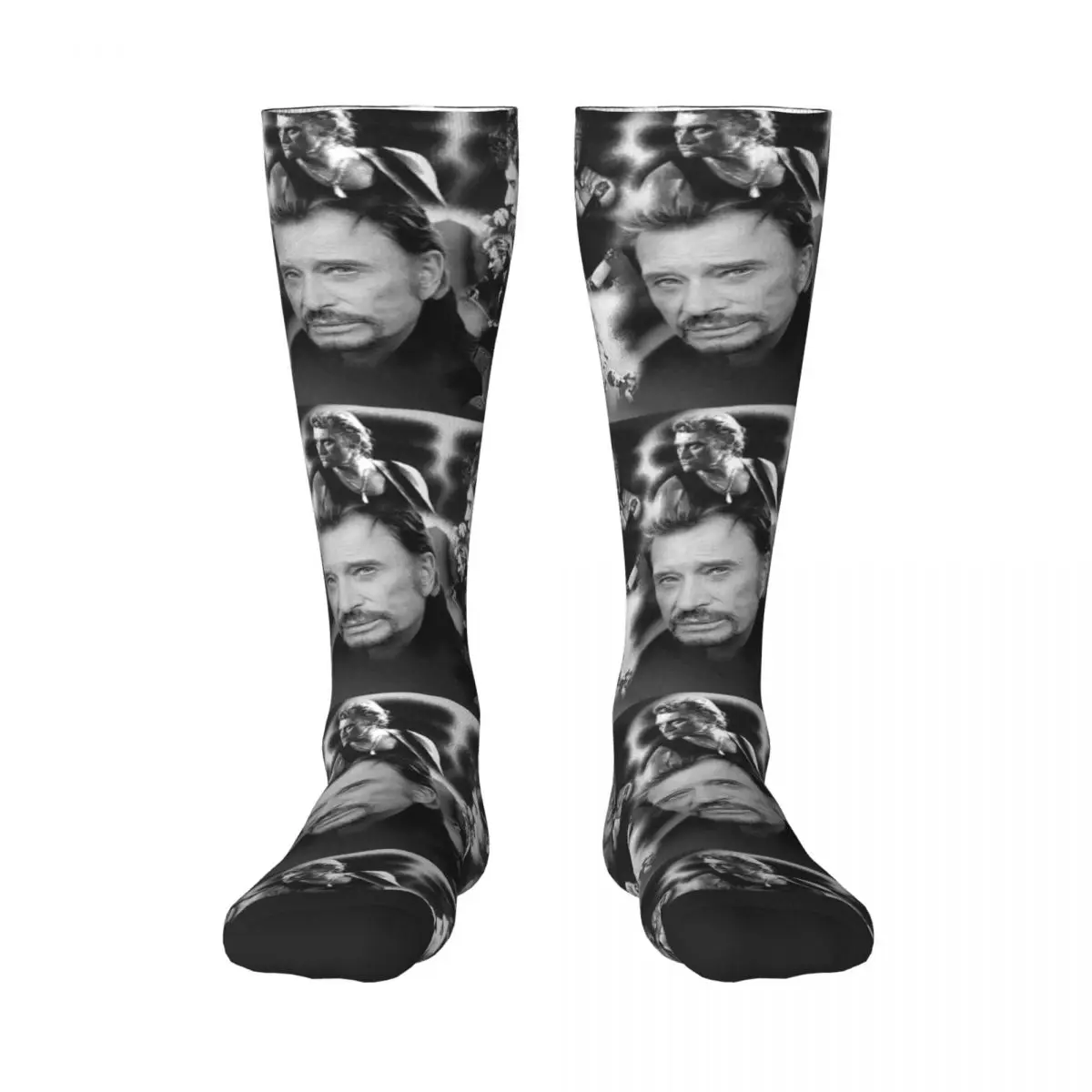 Funny Retro Rock Johnny Hallyday Stockings Girls Women 3D Print French France Singer Basketball Sports Thigh High Socks