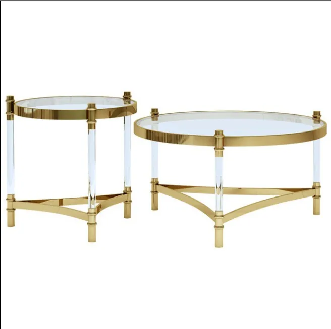 for Light Luxury Simple Transparent Acrylic Side Table Living Room Gold Stainless Steel Round Glass Coffee Table