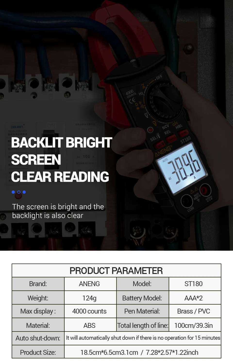 ANENG ST180 AC-Stromzangenmessgerät Digital 4000 Zähler Multimeter Amperemeter Spannungstester Auto Ampere Hz Kapazität NCV Ohm Werkzeug – Detail 11
