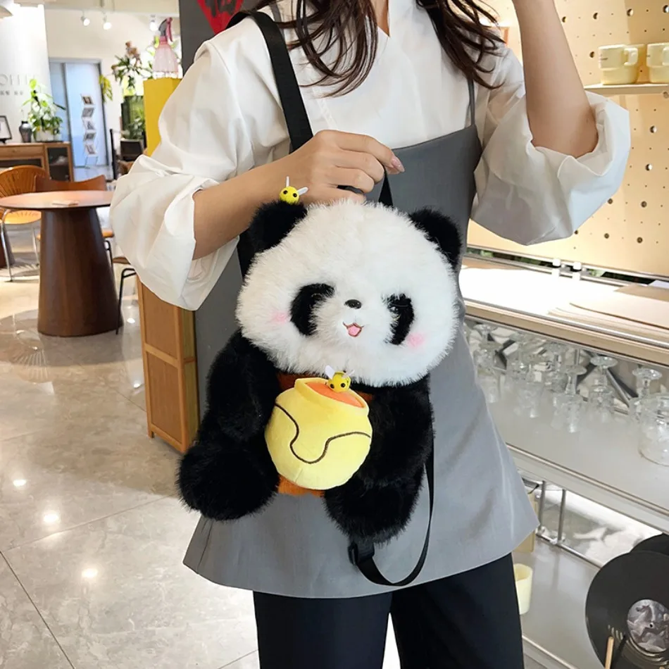 

Girls 3D Panda Shape Backpacks Cartoon Panda Large-capacity Kid Student Backpack Grabbing Machine Doll Exchange Flower Avocado
