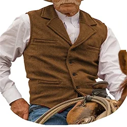 Flip Pocket Men Suit Vest V Neck Jacket Herringbone Tweed Business Waistcoat Wedding Groomman Clothing Victorian Steampunk