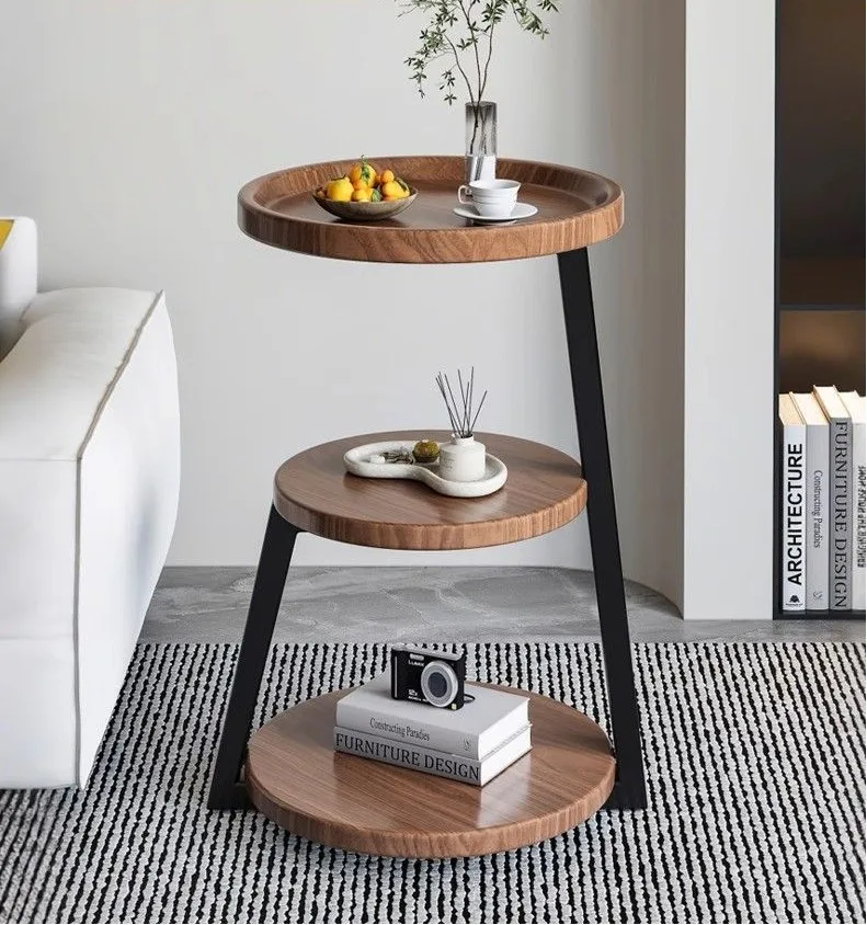 طاولة حافة خشبية صلبة مستديرة عالية الجودة على الطراز الصيني، رف تخزين معدني بسيط متعدد الطبقات، لغرفة المعيشة وغرفة النوم YX875HC #1