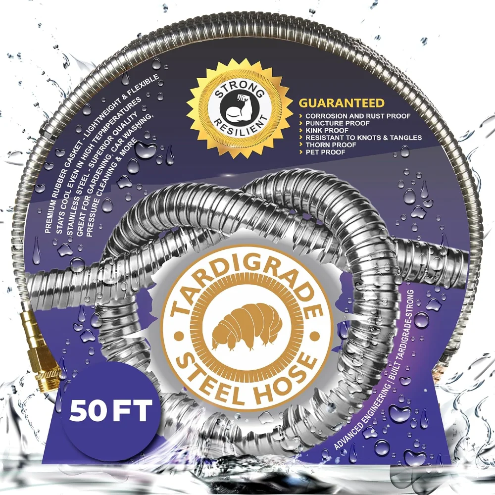 

Tardigrade Steel Hose - 50 FT - Heavy Duty Stainless Steel Water Hose 50FT