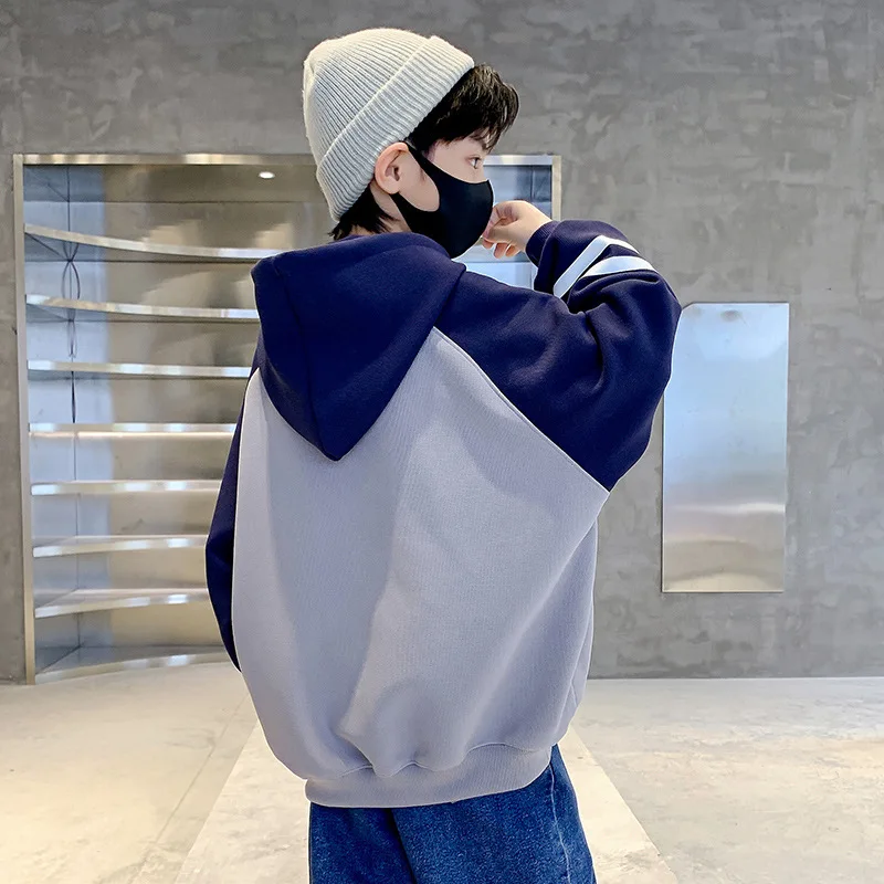Autumn Winter Teen Boys Clothes Hooded letters Sweatshirt splicing Baby t-shirt striped teenager Kid 4 5 6 7 8 9 10 11 12 Year