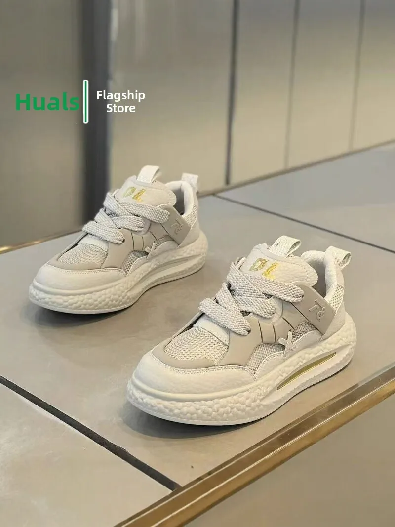 Men's Summer Fashionable Casual Running Shoes Soft Bottom High Top Dad Shoes Breathable Mesh Inner  Color Block Design