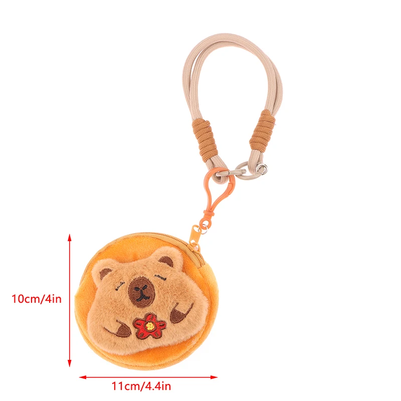 Porte-monnaie rond en peluche de dessin animé Capybara, mini sac de rangement portable pour téléphone, lanière de téléphone, pendentif mignon, sauna, cadeau pour enfants et filles, 1PC