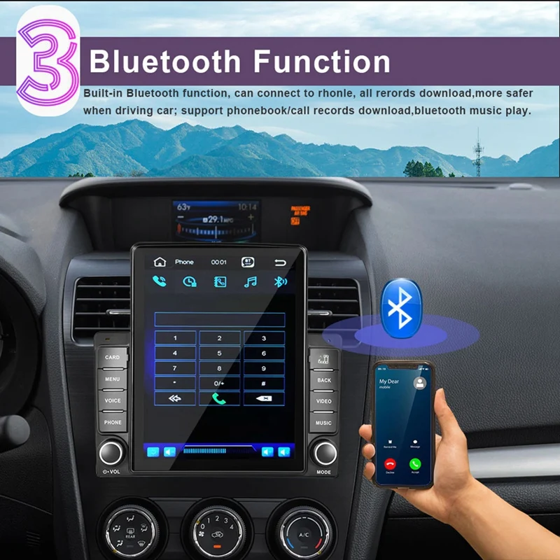 2 Din 9.5 Inch Touch-Screen MP5 Player Car Stereo FM Radio For Apple/Android Carplay Mirror Link Navi Bluetooth