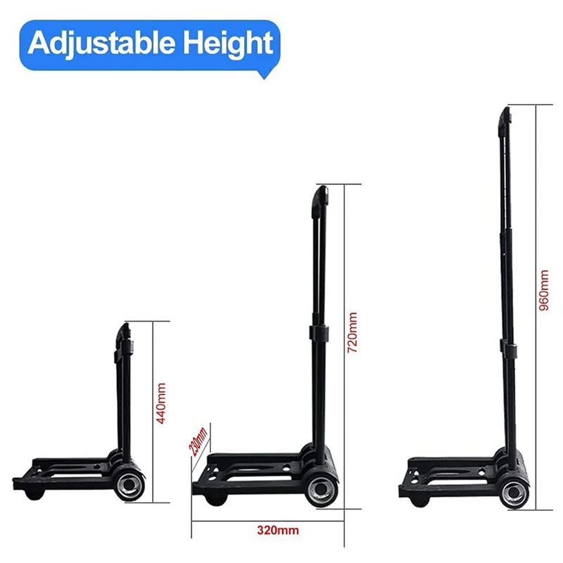 Folding Hand Truck Lightweight Portable Dolly, 40 Kg/88 Lbs Heavy Duty Utility Cart With Telescoping Handle, Bungee Cord