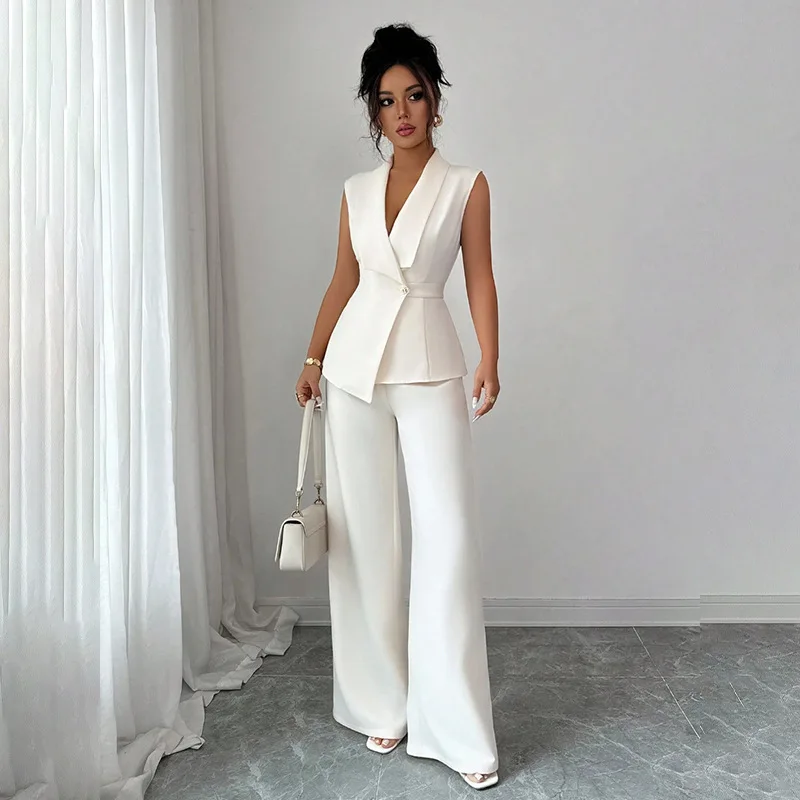 

Fashion women's elegant solid-color fitted waistcoat paired with straight-leg long pants - new spring/summer professional outfit