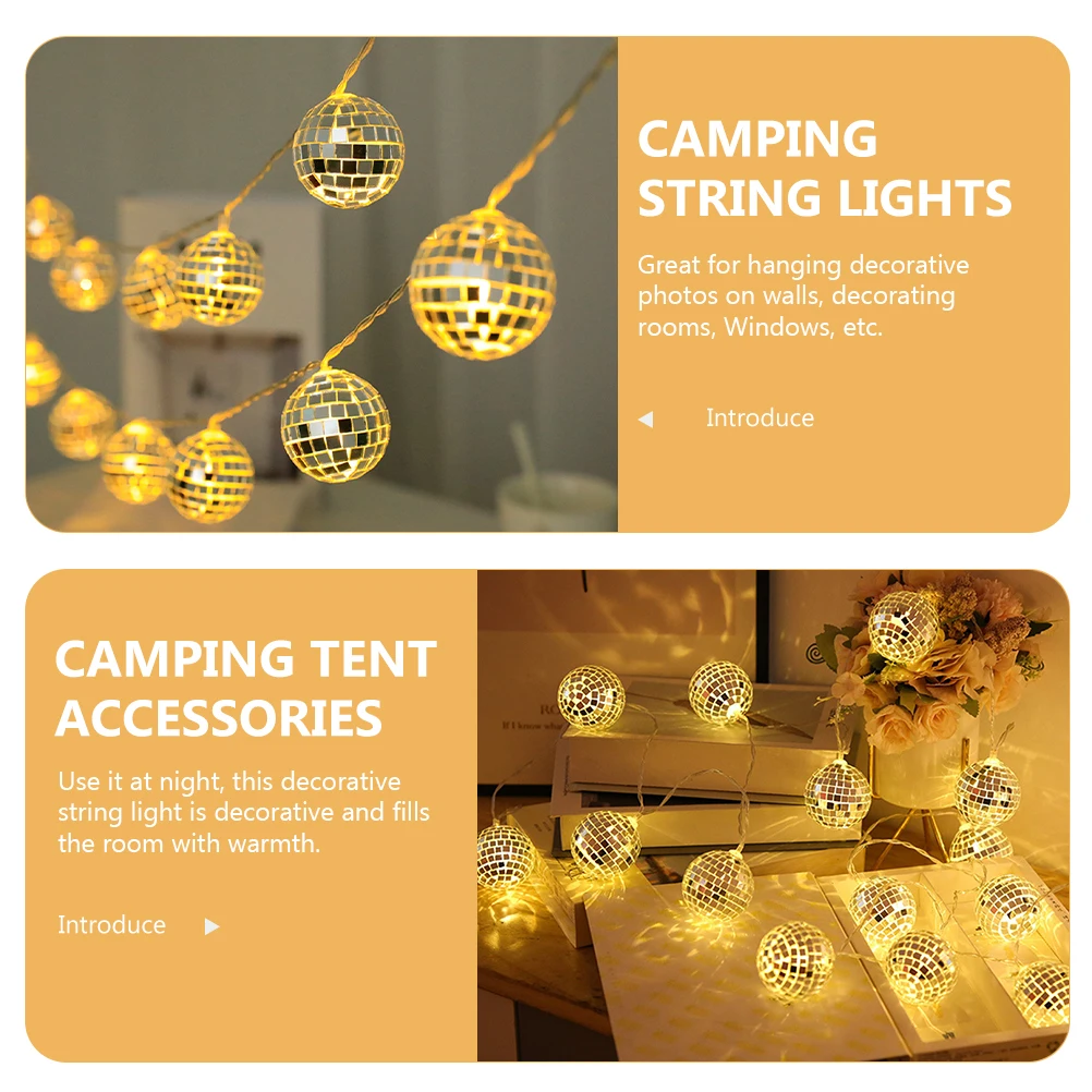 

LED Mirror Ball String Lights 10 Warm White Bulbs 1.8m Decorative Disco Party Festival Wedding Home Garden Supplies