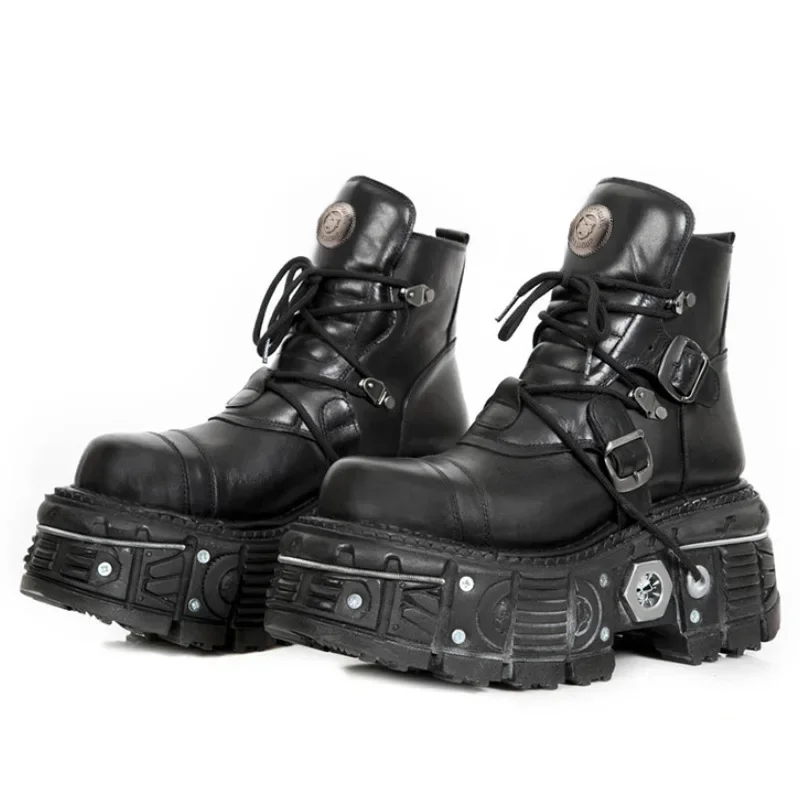 

Luxury Men's Motorcycle Boots 2025 Women's Punk Retro Heavy Metal Platform Shoes Fashion Genuine Leather Handmade Gothic Booties