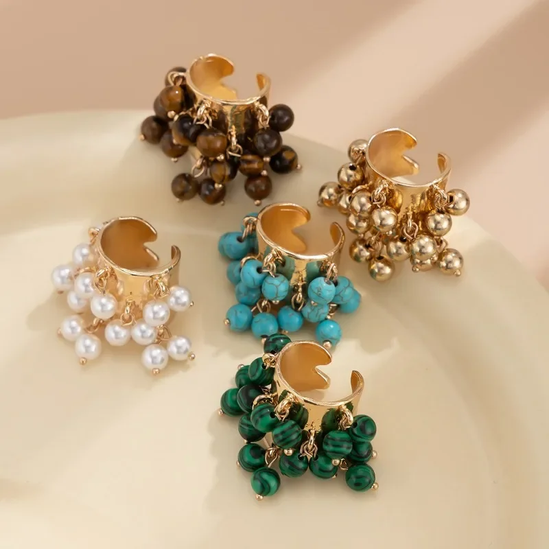 Vintage Natural Stone Malachite Glass Multi-pendant High-grade Fringe Open Ring Women\'s Wedding Party Jewelry Jewelry