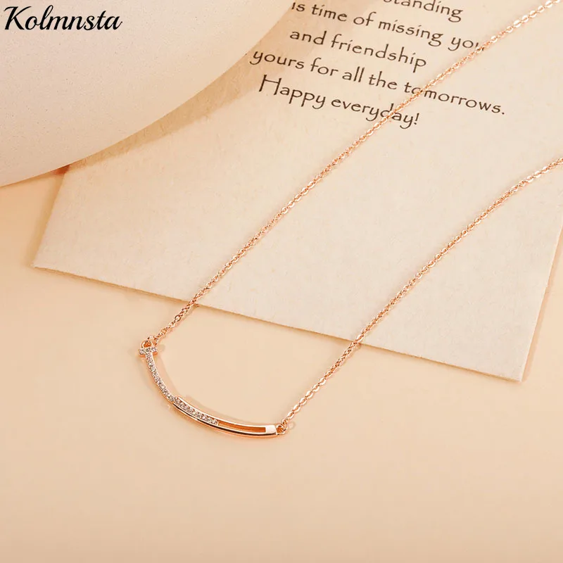 Kolmnsta Trendy Zirconia Smile Charm Pendant Necklace For Women Geometric Chokers Necklaces Clavicle Chain Fashion Jewelry Gifts