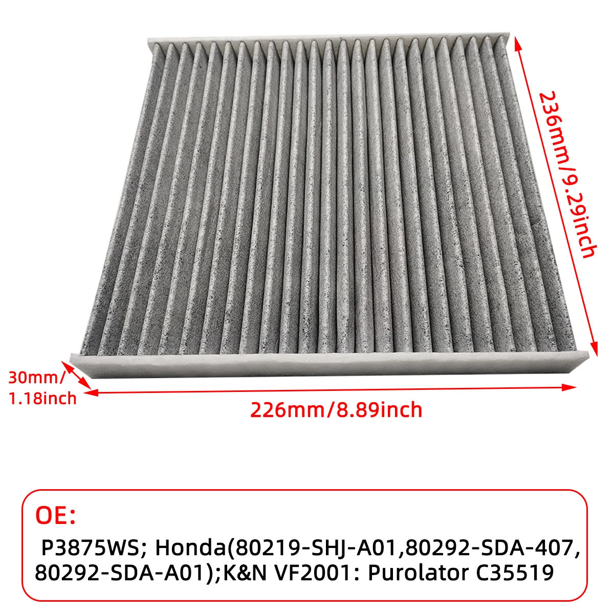 Car Cabin Air Filter for Honda Accord Civic Crosstour CR-V Passport Pilot Ridgeline Auto Filters Carbon Fiber P3875WS CF10134