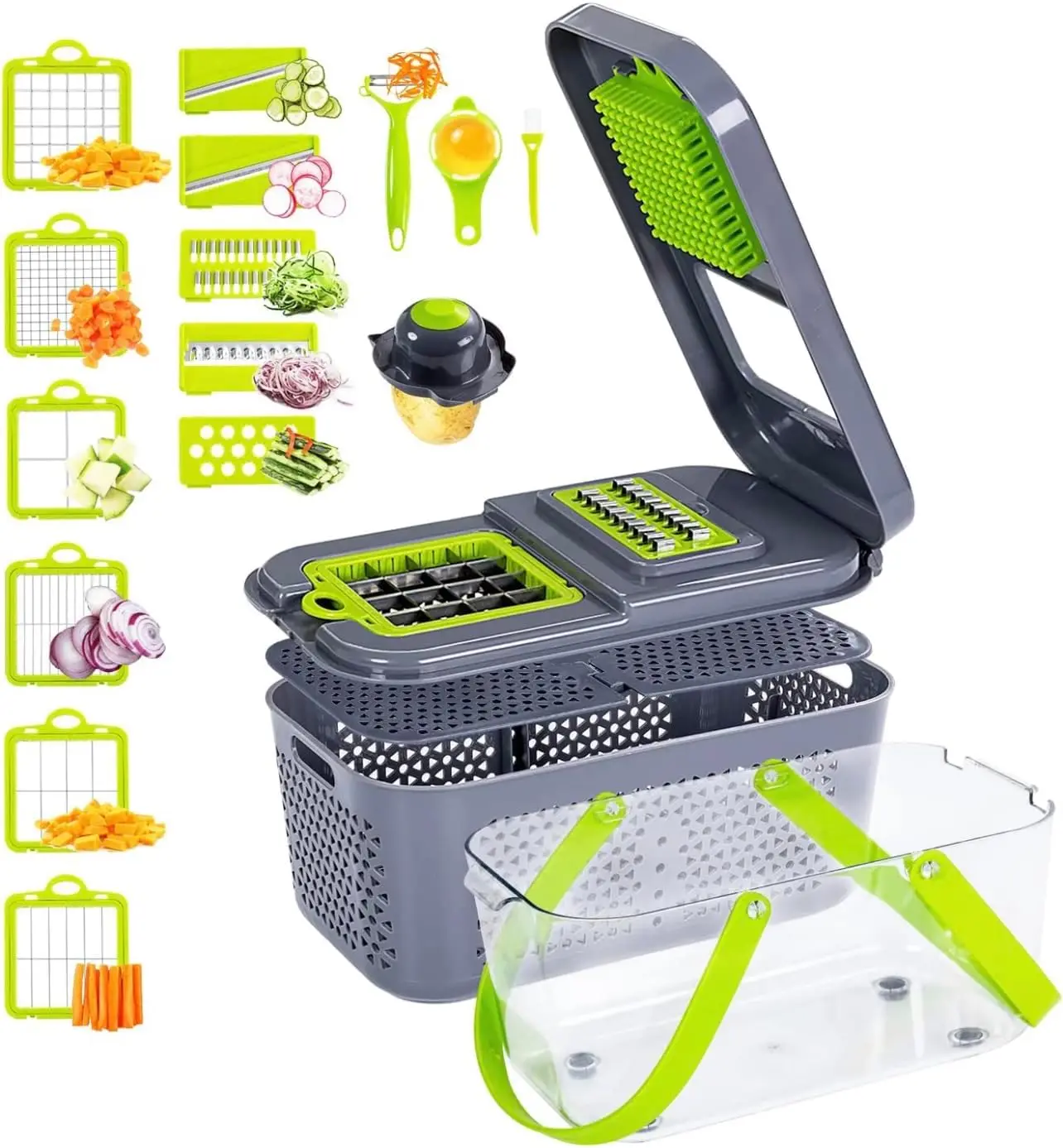 

Vegetable Cutter 22-in-1, Mandoline Slicer with 13 Blades, with Container | Egg Slicer | Cheese Grater | Veggie Dicer